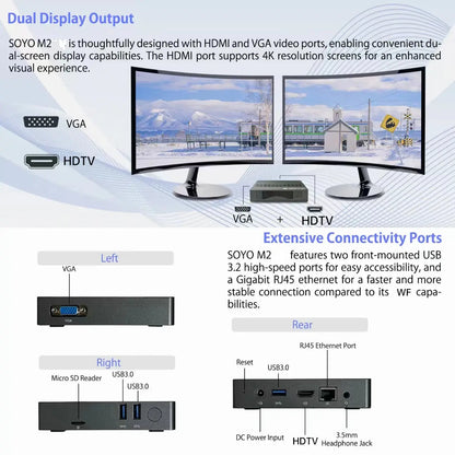 SOYO M2 Mini PC: Powerful 6GB RAM, 64GB EMMC, Intel N4000, Windows 11 - Compact & Ideal for Home, Business & Gaming - ALPENZO
