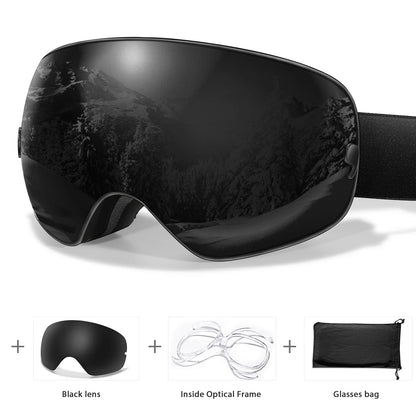 Ourdoor Sports Teen Men Women Ski Goggles-Anti-fog UV400 Eyewear, Christmas and New Year Gift, Free Black Lens and Optical Frame