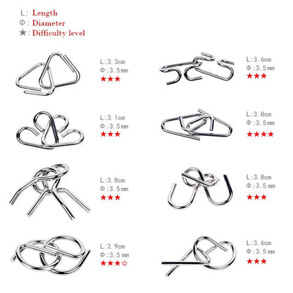 8Pcs/Set Metal Montessori Puzzle Wire IQ Mind Brain Teaser Puzzles Children Adults Interactive Game Reliever Educational Toys ALPENZO