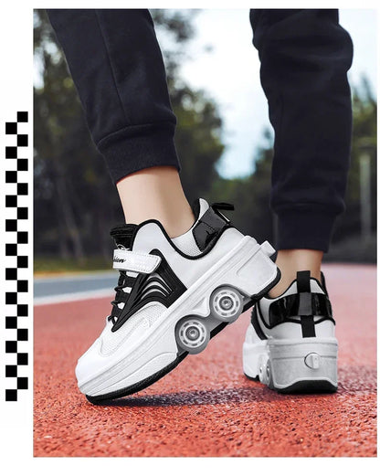 NEW children's sports roller skates deformation shoes 4 four-wheeled roller skates adult runaway shoes student deformation wheel