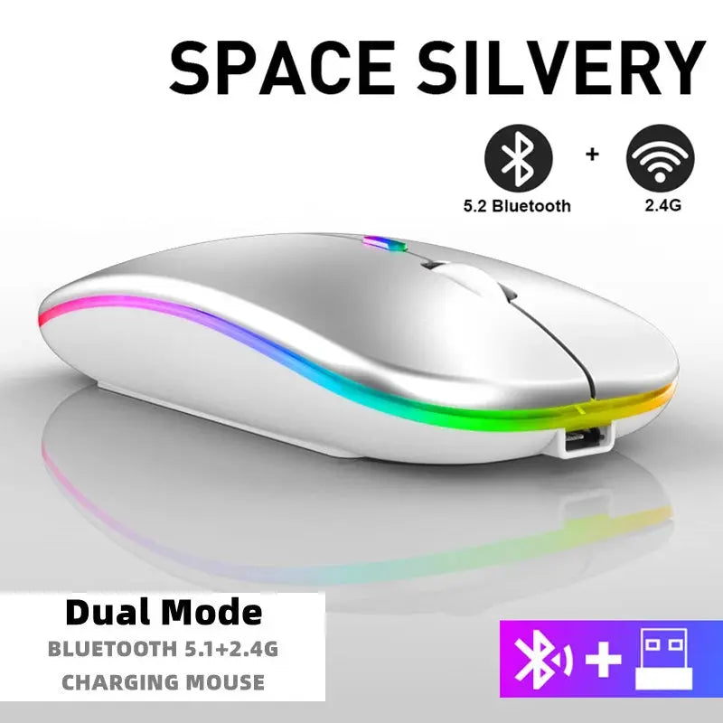 Tablet Phone Computer Bluetooth Wireless Mouse Rechargeable RGB Backlight Mice for iPad PC Laptop Tablet Phone 2.4GHz USB Mouse - ALPENZO