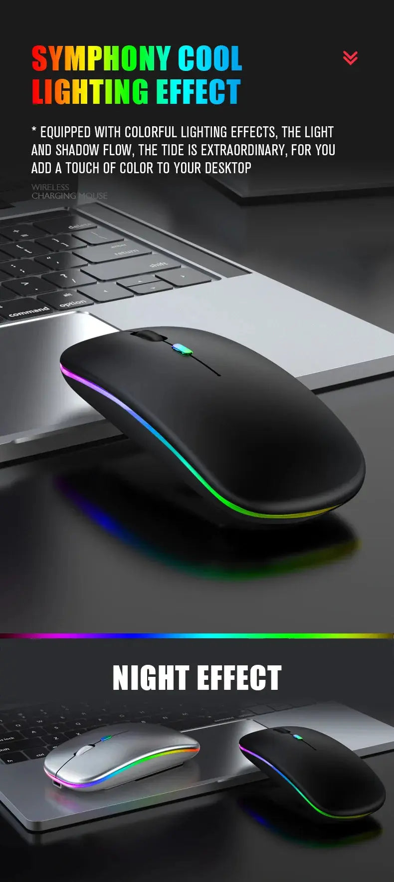 Tablet Phone Computer Bluetooth Wireless Mouse Rechargeable RGB Backlight Mice for iPad PC Laptop Tablet Phone 2.4GHz USB Mouse - ALPENZO