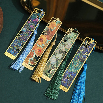 1 pc Retro Floral Painting Metal Bookmark Hollow Bronzing Bookmark With Tassel For Book Club Reader Writers Book Lovers Students ALPENZO