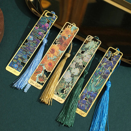 1 pc Retro Floral Painting Metal Bookmark Hollow Bronzing Bookmark With Tassel For Book Club Reader Writers Book Lovers Students ALPENZO