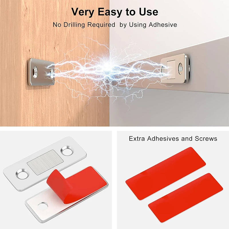Magnetic Cabinet Catches Ultra Thin Door Strong Magnets Stopper Invisible Adhesive Drawer Magnet Lock for Kitchen Closet Closer - ALPENZO