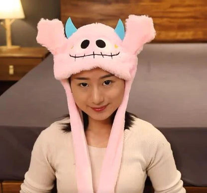 Cartoon Bunny Ear Move Hat Jumping up Toys Rabbit Girls Animal Plush Costume Cosplay Cap Kids Party for Adult Funny Anime Hat ALPENZO