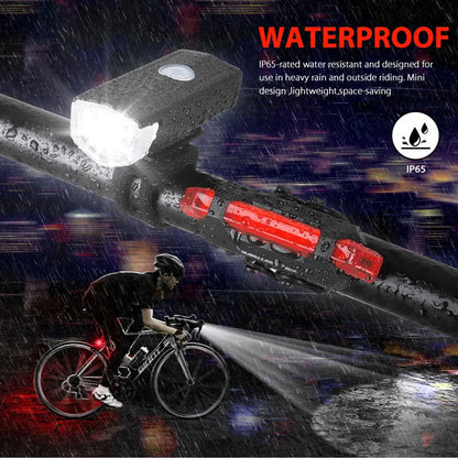 USB Rechargeable Bike Lights Set Bicycle Front Light Rear Lamp Easy to Install 3 Modes Headlight Taillight Cycling Accessories