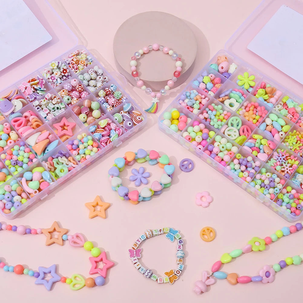 500pcs DIY Handmade Beaded Children's Toy Creative Loose Spacer Beads Crafts Making Bracelet Necklace Jewelry Kit Girl Toy Gift ALPENZO