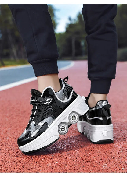 NEW children's sports roller skates deformation shoes 4 four-wheeled roller skates adult runaway shoes student deformation wheel