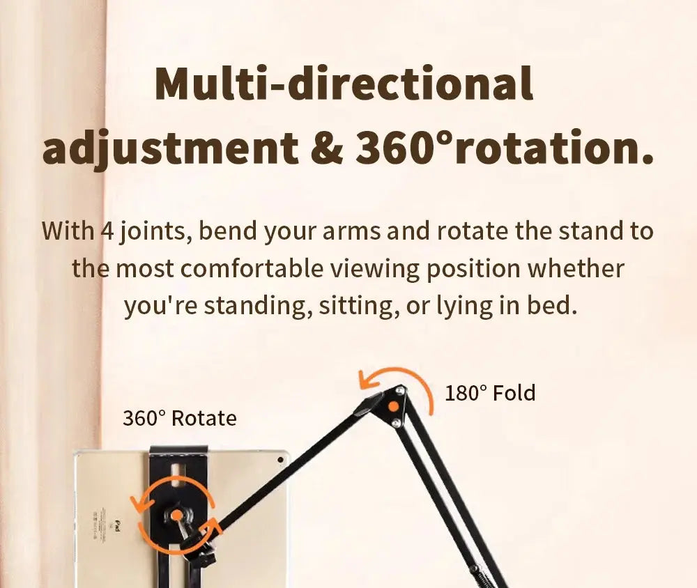 Tablet Holder for Bed with 90cm Metal Arm 360° Rotating Bed Tablet Mount Stand For iPad Stand 4.5~11 Inch Phone Tablet Bracket - ALPENZO