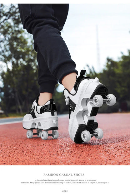 NEW children's sports roller skates deformation shoes 4 four-wheeled roller skates adult runaway shoes student deformation wheel