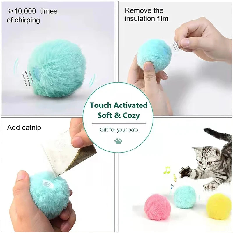Interactive Ball Smart Cat Toys Plush Electric Catnip Training Toy Kitten Touch Sounding Pet Product Squeak Toy Ball - ALPENZO