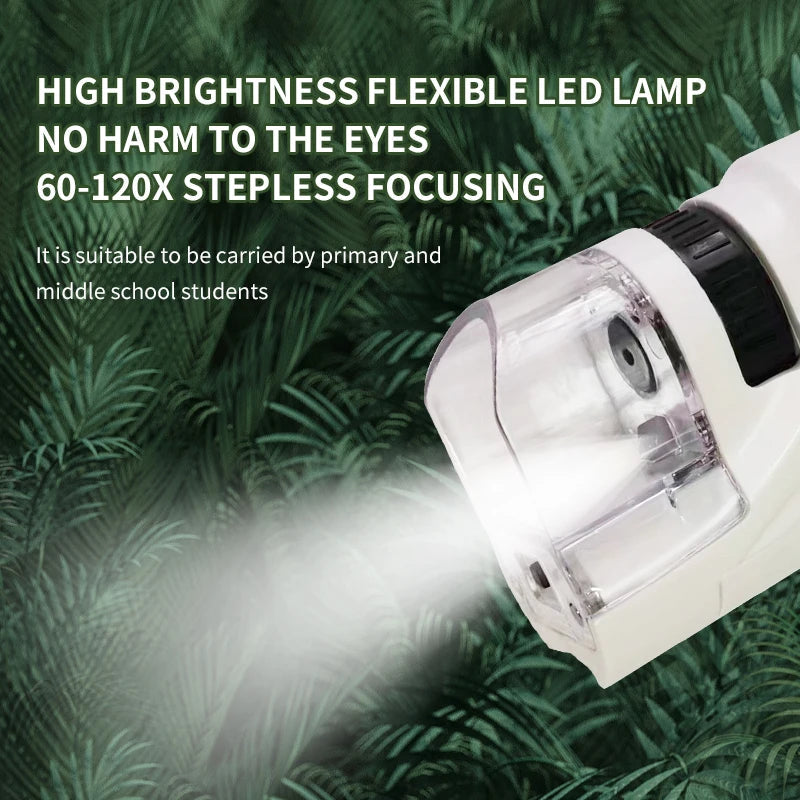 Handheld Microscope Kit Lab LED Light 60X 120X Home School Biologi Cal Science Educational Toys For Children Brinquedo STEM Gift ALPENZO