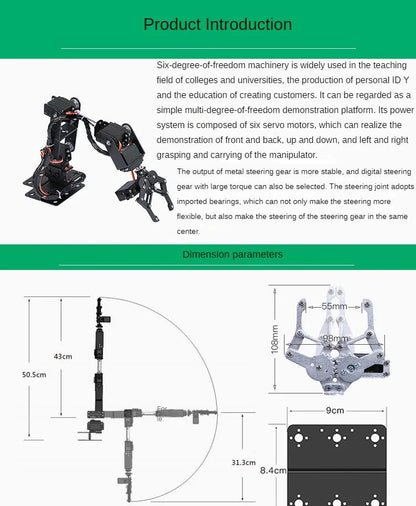 360 Degrees 6 DOF Robot Metal Alloy Mechanical Arm Claw Kit MG996R for Arduino Robotics Kit Educational Ps2 Programmable Toys ALPENZO