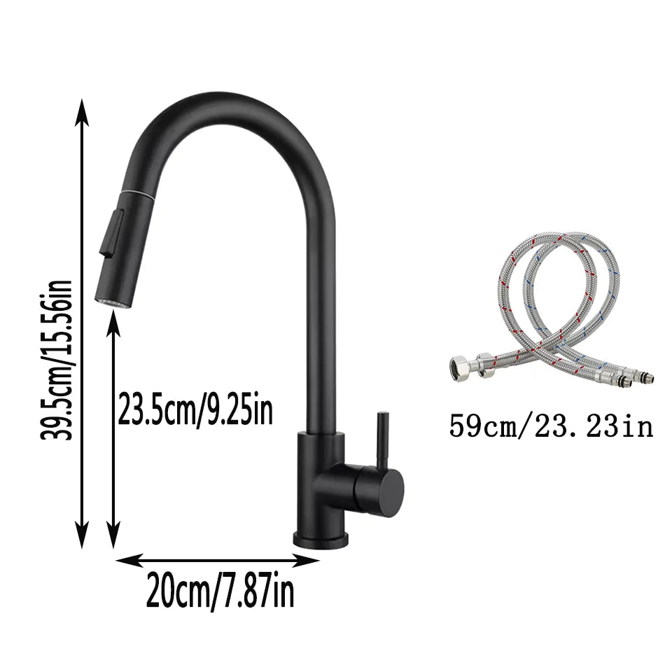 Hot and Cold Mixed Kitchen Faucet, Stainless Steel Faucet, Kitchen Sink Faucet, Pull-out Kitchen Faucet, Single Hole Faucet - ALPENZO