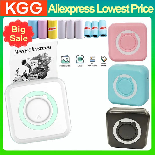 KGG Mini Portable Thermal Printer Paper Photo Pocket Thermal Printer Printing Wireless BT Connect Printers 200dpi Photo Lable - ALPENZO