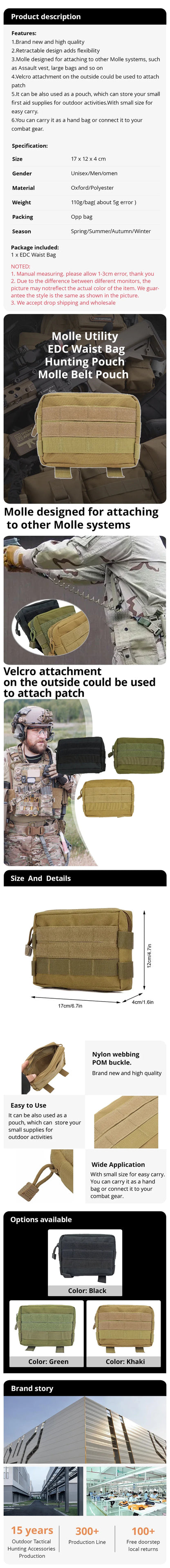 Molle Utility EDC Waist Bag Tactical Pouch Medical First Aid Bag Belt Pouch Outdoor Sports Hunting Bag