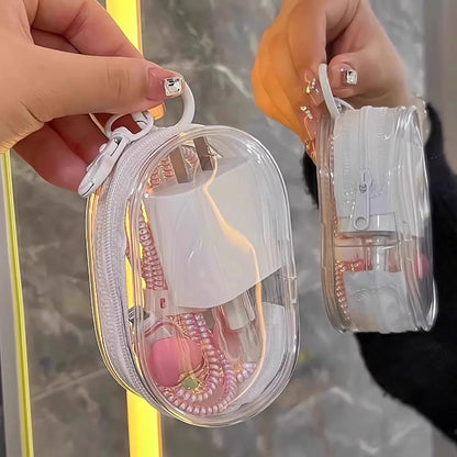 2pcs Multifunctional Clear Data Cable Storage Box Outdoor Travel Headset Storage Bag Data Cable Round Storage Bag