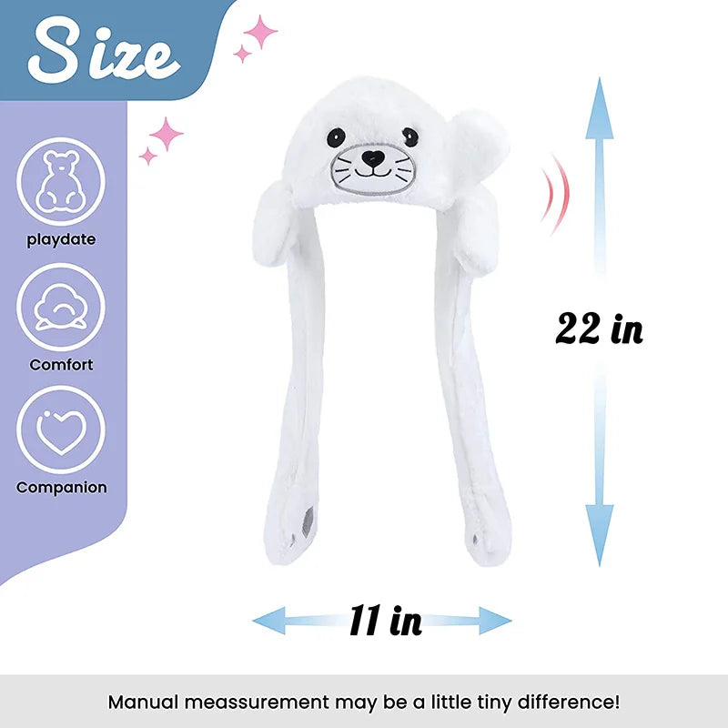 Seal Animal Ear Move Hat White Plush Bunny Ears Moving Jumping Up Toys Dress Up Funny Cosplay Party for Kids Christmas Gift ALPENZO