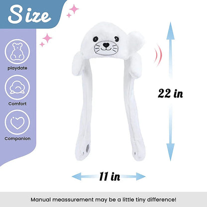 Seal Animal Ear Move Hat White Plush Bunny Ears Moving Jumping Up Toys Dress Up Funny Cosplay Party for Kids Christmas Gift ALPENZO