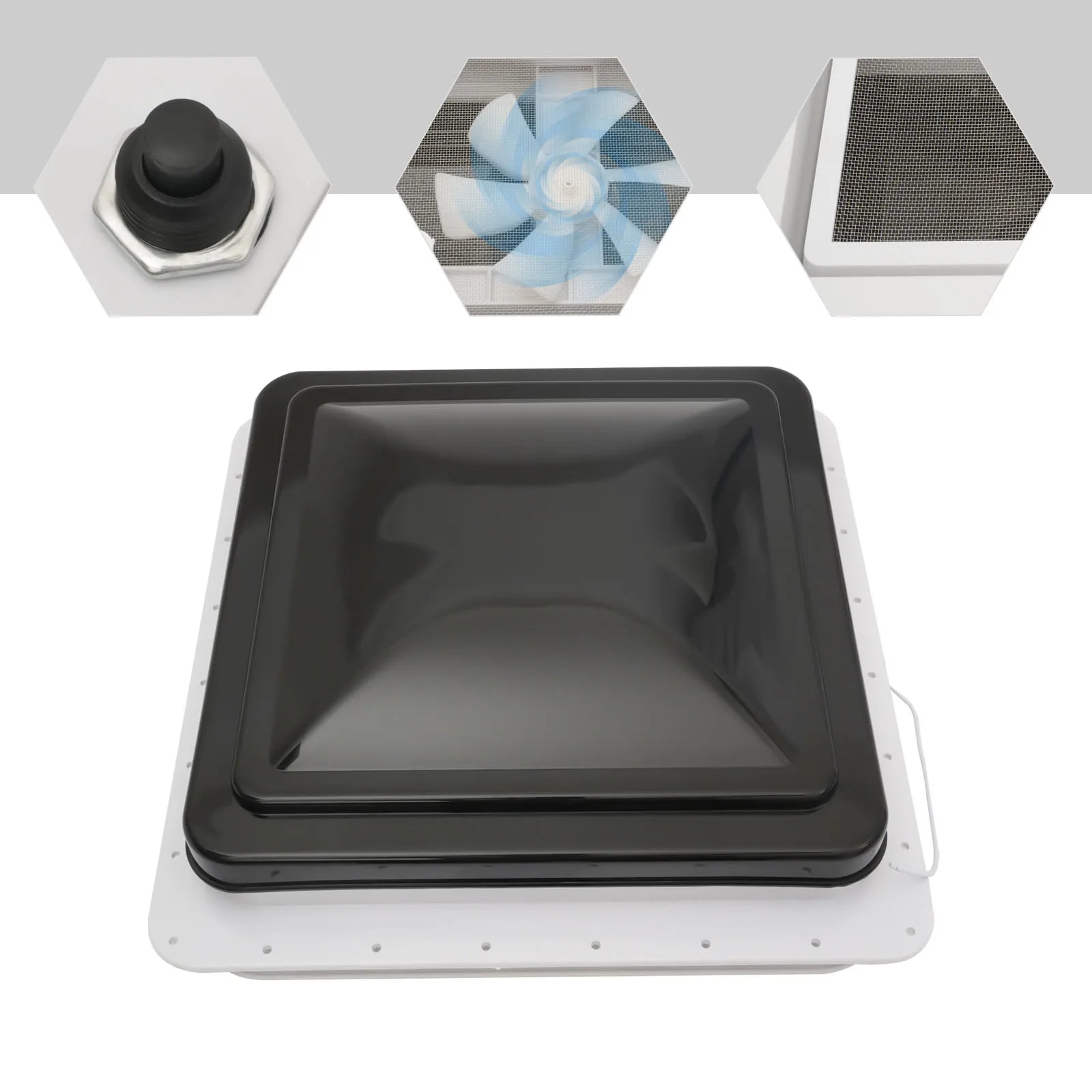 Roof Vent Fan Camper Van Motorhome RV Caravan Skylight Vent 42cmx42cm Dustproof - ALPENZO