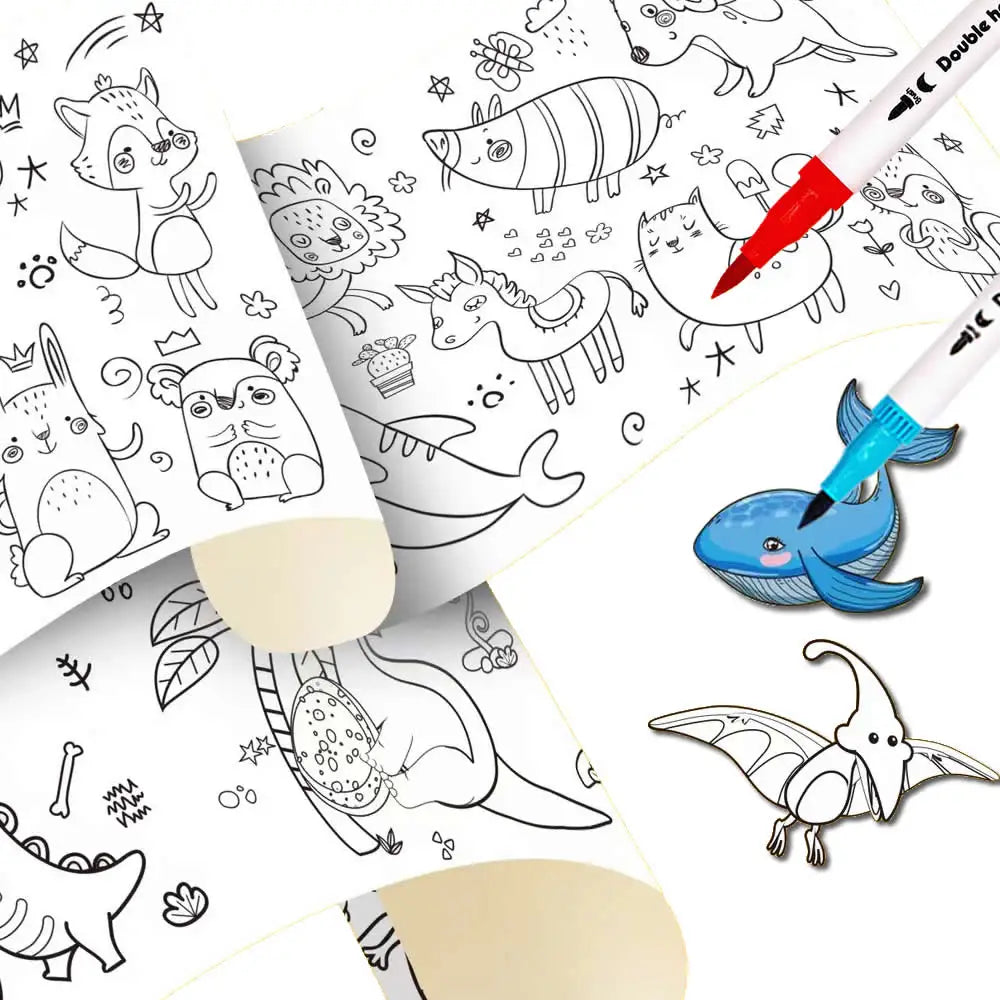 0.9/3M Space Food Animal Canvas Children's Drawing Roll DIY Coloring Paper Roll Color Filling Graffiti Paper-cut Painting School ALPENZO