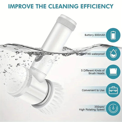 Electric Spin Scrubber,Bathroom Cleaning Brush Power Scrubber with 5 Replaceable Brush Heads, Electric Cleaning Brush ALPENZO