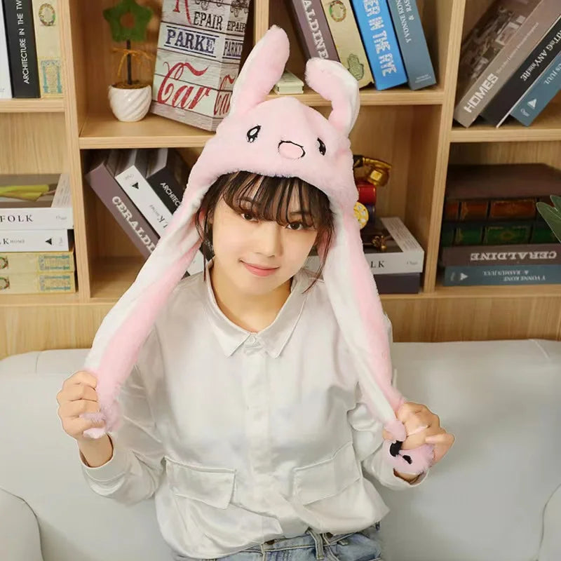 Cartoon Bunny Ear Move Hat Jumping up Toys Rabbit Girls Animal Plush Costume Cosplay Cap Kids Party for Adult Funny Anime Hat ALPENZO