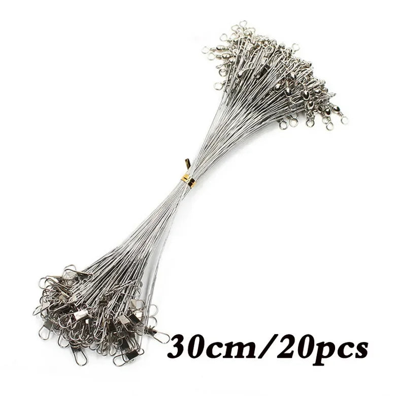 Aorace 20PCS Anti Bite Steel Fishing Line Steel Wire Leader With Swivel Fishing Accessory Lead Core Leash Fishing Wire 15CM-50CM