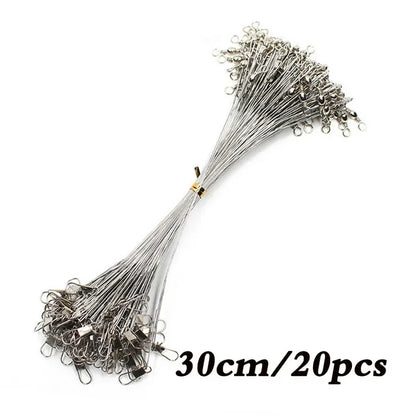 Aorace 20PCS Anti Bite Steel Fishing Line Steel Wire Leader With Swivel Fishing Accessory Lead Core Leash Fishing Wire 15CM-50CM
