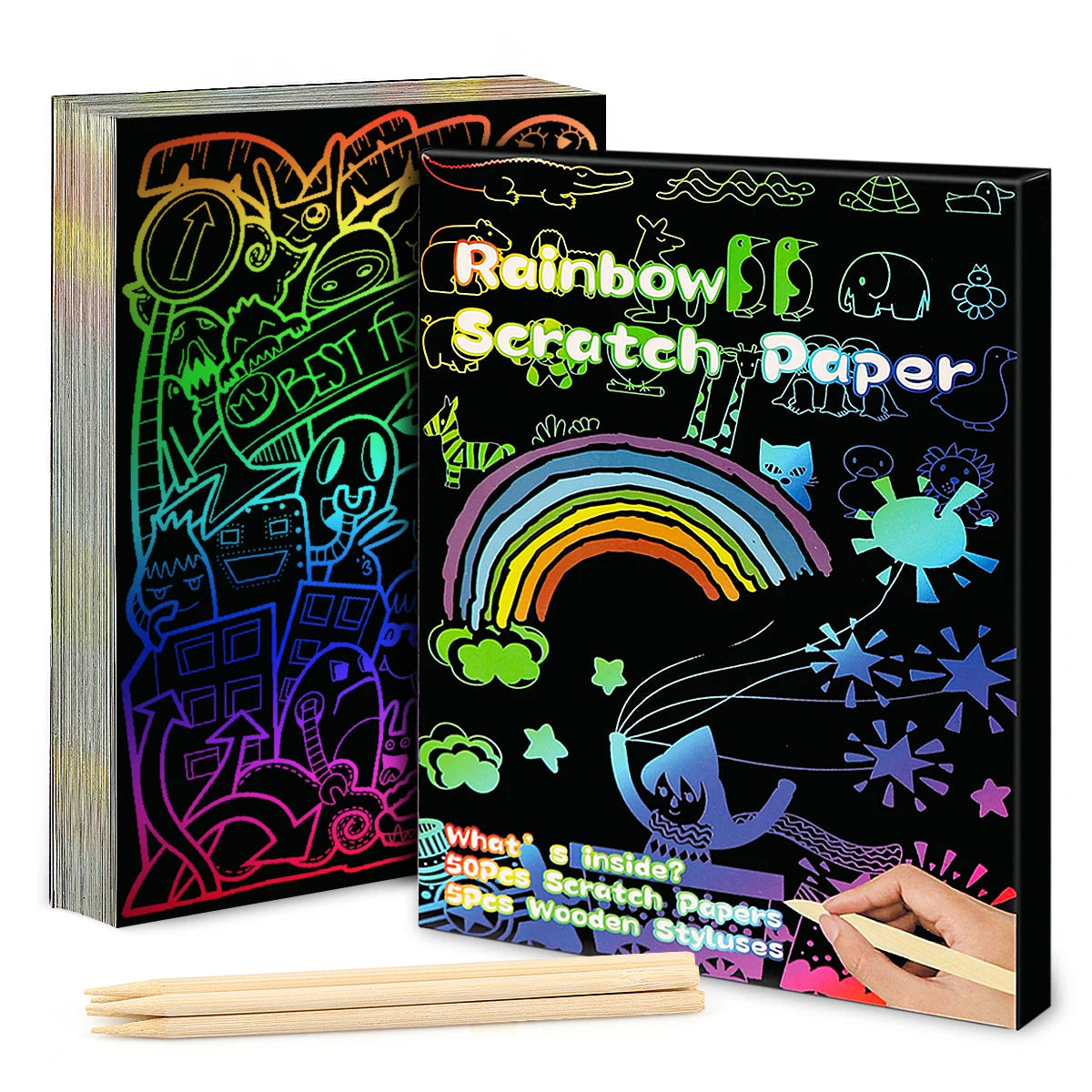 100Pcs Dazzling Scratch Painting Parent Child Interactive Toys Note Cards Handmade Painting ALPENZO