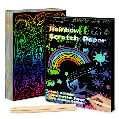 100Pcs Dazzling Scratch Painting Parent Child Interactive Toys Note Cards Handmade Painting ALPENZO