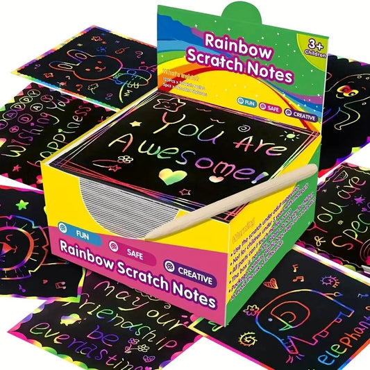 100Pcs Dazzling Scratch Painting Parent Child Interactive Toys Note Cards Handmade Painting ALPENZO