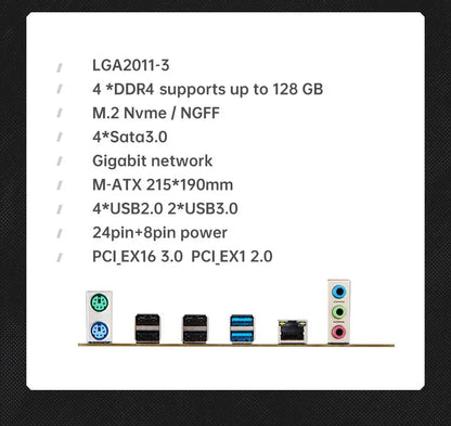 QIYIDA X99 motherboard D4 LGA 2011 3 with M.2 slot Support X99 C612chip DDR4 Memory SATA3.0 USB3.0 PCI16X - ALPENZO