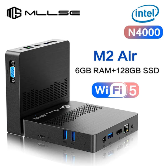 MLLSE Mini PC M2 Air Intel Gemini Lake N4000 Windows 11 6GB RAM 128GB ROM Dual-Band WiFi Bluetooth USB Mini Computer - ALPENZO