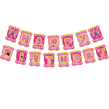 Barbie Birthday Party Supplies Pink Girl Disposable Tableware Banner Cupcake Topper Background Princess Balloons Gift Bag ALPENZO
