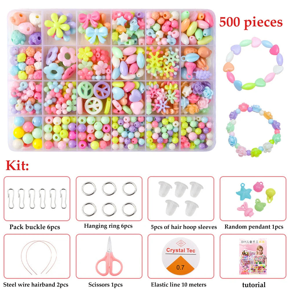 500pcs DIY Handmade Beaded Children's Toy Creative Loose Spacer Beads Crafts Making Bracelet Necklace Jewelry Kit Girl Toy Gift ALPENZO