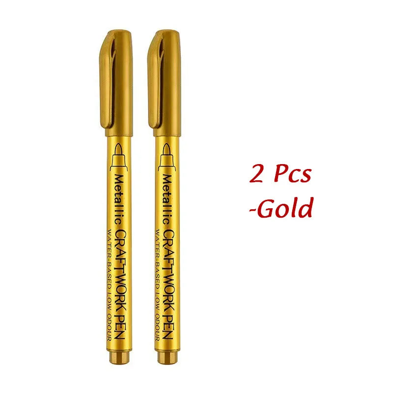 1/2Pcs Brush Metallic Marker Pens Gold Silver Permanent Art Markers Crafts Scrapbooking Painting Stationery School Supplies ALPENZO