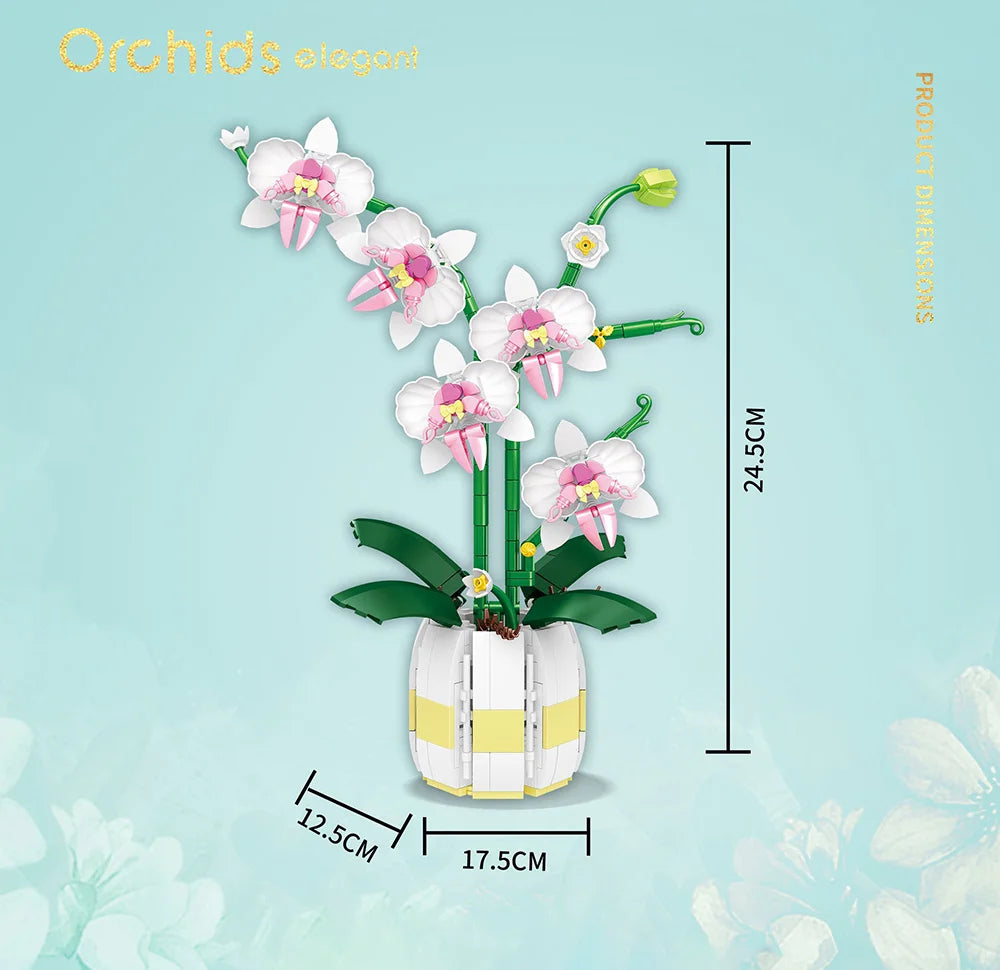 Orchid Flowers Building Blocks Bonsai Plant Model Bricks Bouquet Flower Blocks Creative Romantic Home Decoration Kids Toys Gifts ALPENZO
