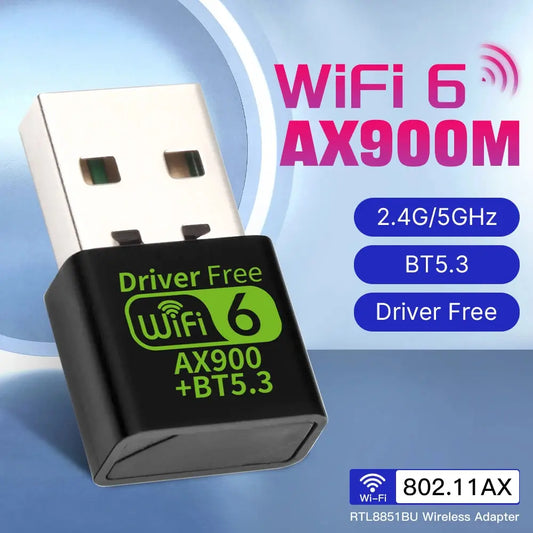 WiFi 6 AX900 Bluetooth 5.3 WiFi USB Adapter Wireless Dual Band 2.4G&5GHz Wi-Fi Antenna USB For PC/Laptop Win10/11 Driver Free - ALPENZO