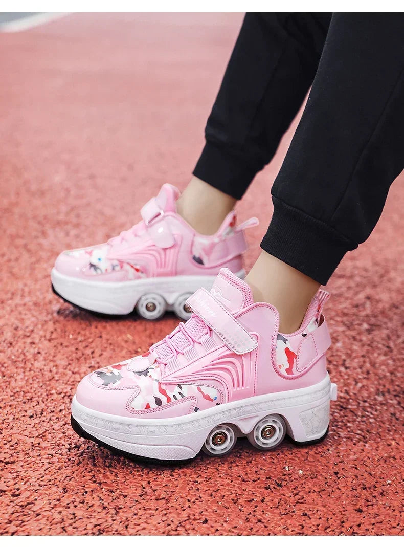 NEW children's sports roller skates deformation shoes 4 four-wheeled roller skates adult runaway shoes student deformation wheel