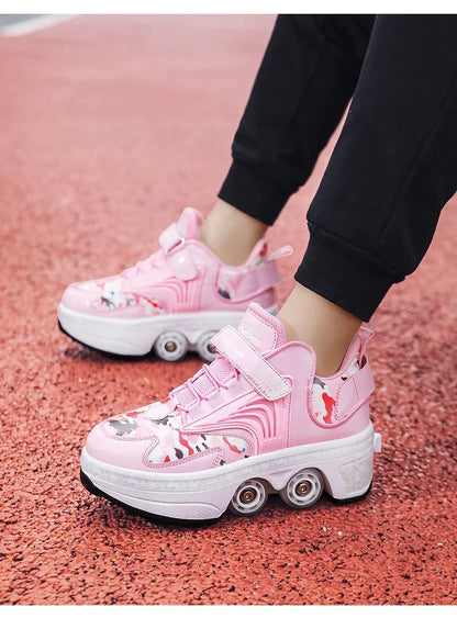 NEW children's sports roller skates deformation shoes 4 four-wheeled roller skates adult runaway shoes student deformation wheel