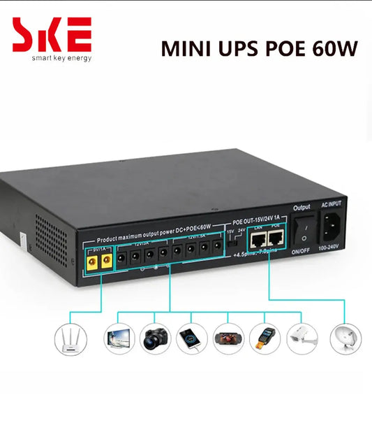 SKE Mini DC UPS POE 60W UPS 8*2200mah Battery Portable Battery Backup Uninterrupted Power Supply Output DC POE For Many Device - ALPENZO