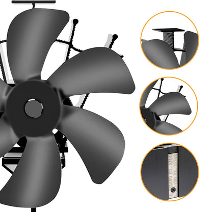 Heat Powered Stove Fan Eco Quiet Black 6 Blades Log Wood Burner Fireplace Fan Winter Warmer Home Efficient Heat Distribution - ALPENZO
