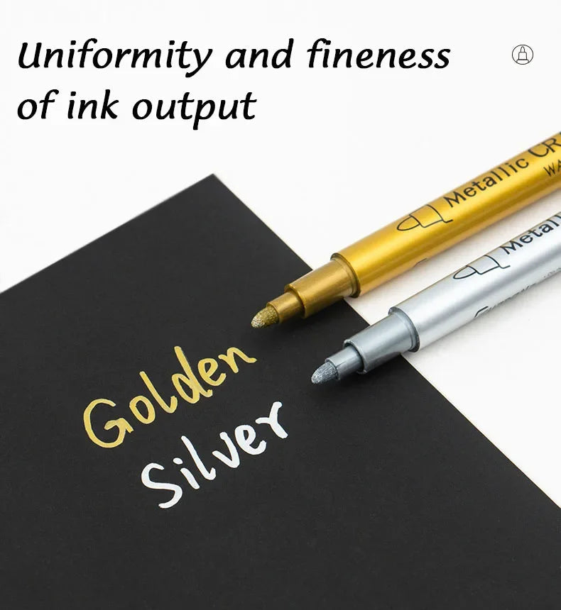1/2Pcs Brush Metallic Marker Pens Gold Silver Permanent Art Markers Crafts Scrapbooking Painting Stationery School Supplies ALPENZO