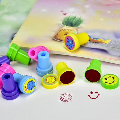 10pcs Assorted Stamps for Kids Self-ink Stamps Children Toy Stamps Smiley Face Seal Scrapbooking DIY Painting Photo Album Decor ALPENZO