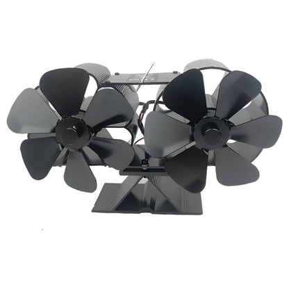 Wood Stove Fan Heat Powered Dual Silent Motors 6 Blades Non-Electric Heat Activated Fireplace Fan with Bracket and Magnetic Ther - ALPENZO