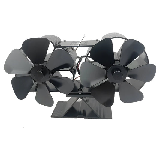 Wood Stove Fan Heat Powered Dual Silent Motors 6 Blades Non-Electric Heat Activated Fireplace Fan with Bracket and Magnetic Ther - ALPENZO