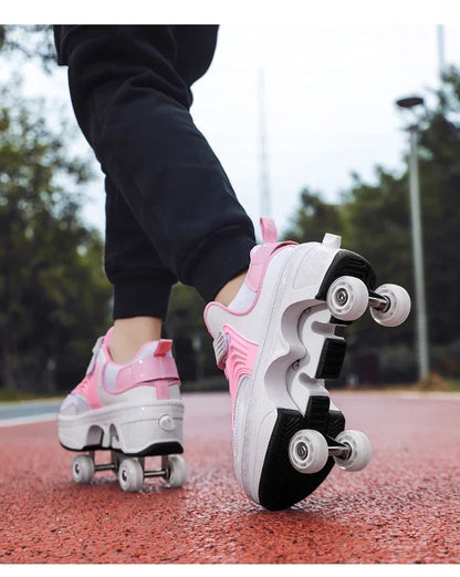 NEW children's sports roller skates deformation shoes 4 four-wheeled roller skates adult runaway shoes student deformation wheel