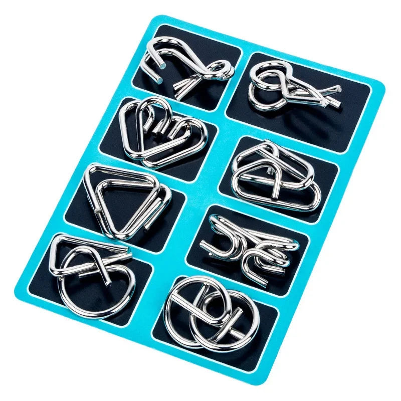 8Pcs/Set Metal Montessori Puzzle Wire IQ Mind Brain Teaser Puzzles Children Adults Interactive Game Reliever Educational Toys ALPENZO